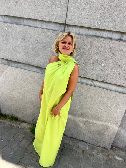 OFF-THE-SHOULDER DRESS LIME GREEN
