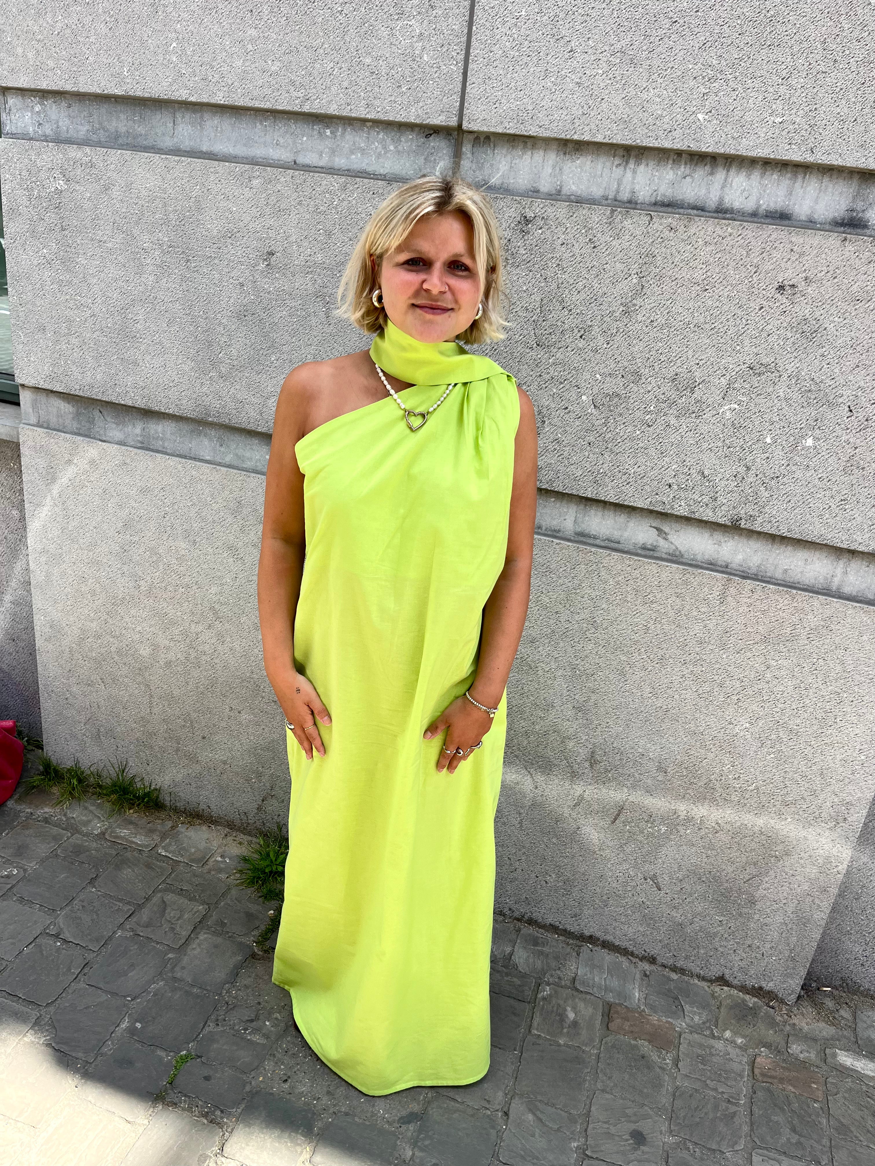 OFF-THE-SHOULDER DRESS LIME GREEN