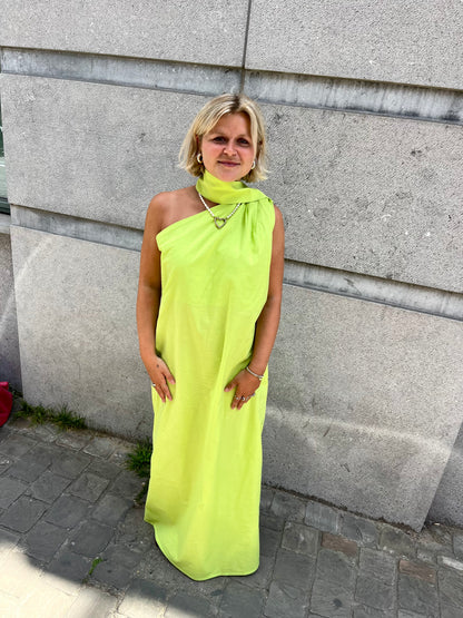 OFF-THE-SHOULDER DRESS LIME GREEN