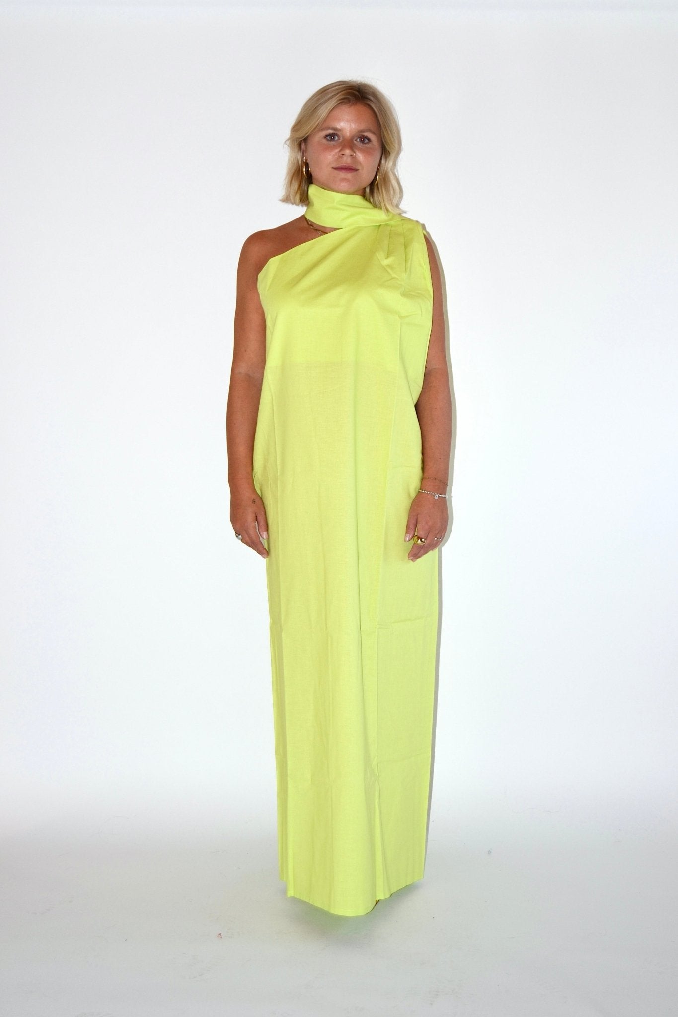 OFF-THE-SHOULDER DRESS LIME GREEN OFF-THE-SHOULDER DRESS LIME GREEN